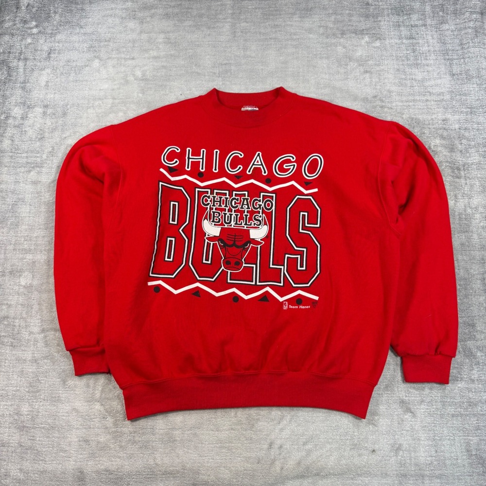 Chicago Bulls Sweatshirt Men XL Red Graphic NBA Vintage 90s Made in USA Hanes